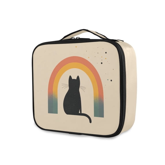 FORMRS Travel Makeup Bag Large Capacity Train Case Cosmetic Organizer with Adjustable Dividers, Beige Cat Rainbow