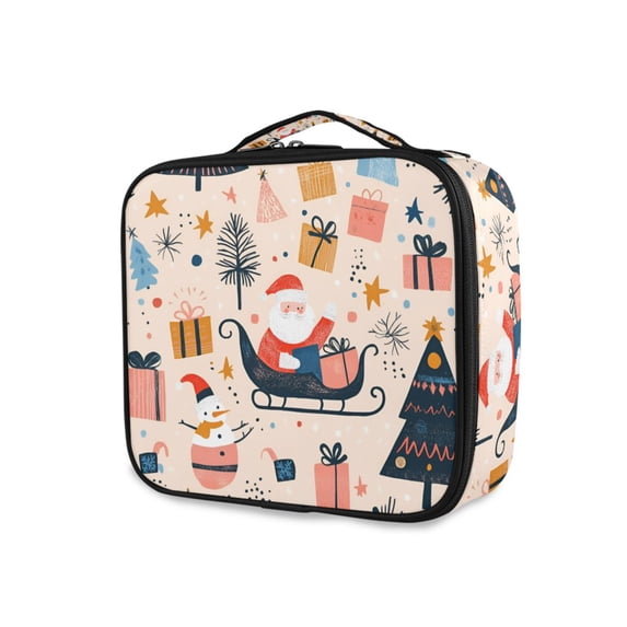 FORMRS Travel Makeup Bag Large Capacity Train Case Cosmetic Organizer with Adjustable Dividers, Beige Christmas Santa