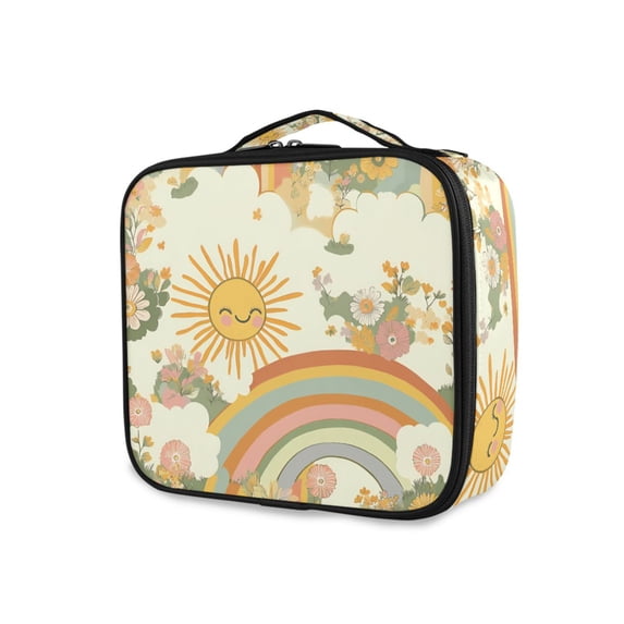 FORMRS Travel Makeup Bag Large Capacity Train Case Cosmetic Organizer with Adjustable Dividers, Beige Clouds