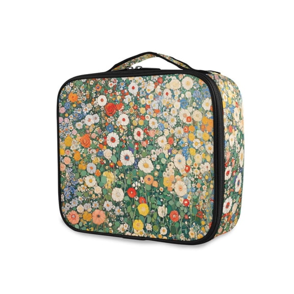 FORMRS Travel Makeup Bag Large Capacity Train Case Cosmetic Organizer with Adjustable Dividers, Beige Floral Garden