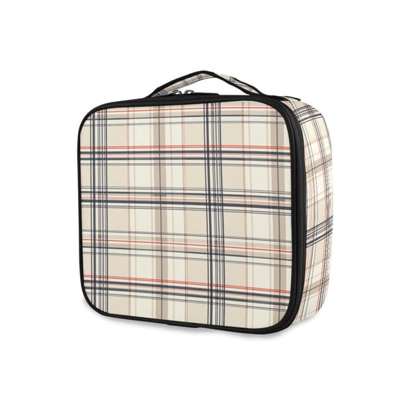 FORMRS Travel Makeup Bag Large Capacity Train Case Cosmetic Organizer with Adjustable Dividers, Beige Plaid Pattern