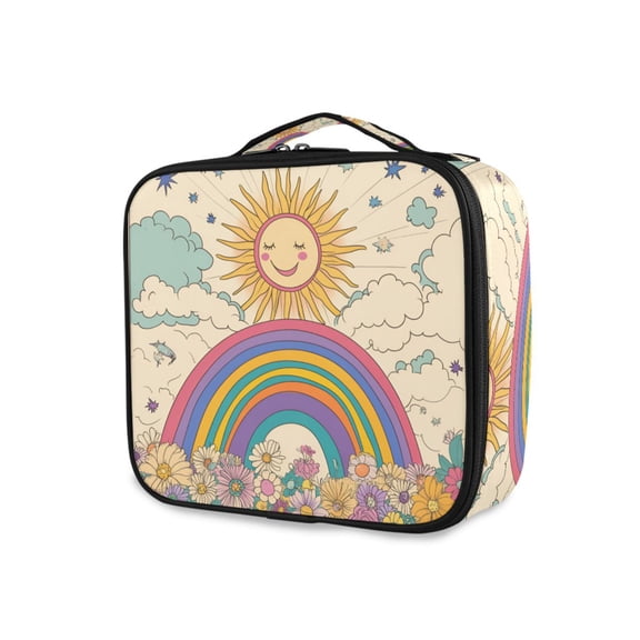 FORMRS Travel Makeup Bag Large Capacity Train Case Cosmetic Organizer with Adjustable Dividers, Beige Rainbow