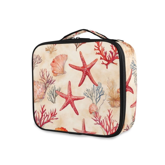 FORMRS Travel Makeup Bag Large Capacity Train Case Cosmetic Organizer with Adjustable Dividers, Beige Starfish