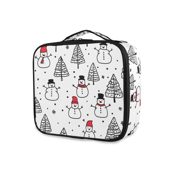 FORMRS Travel Makeup Bag Large Capacity Train Case Cosmetic Organizer with Adjustable Dividers, Black Cartoon Snowmen