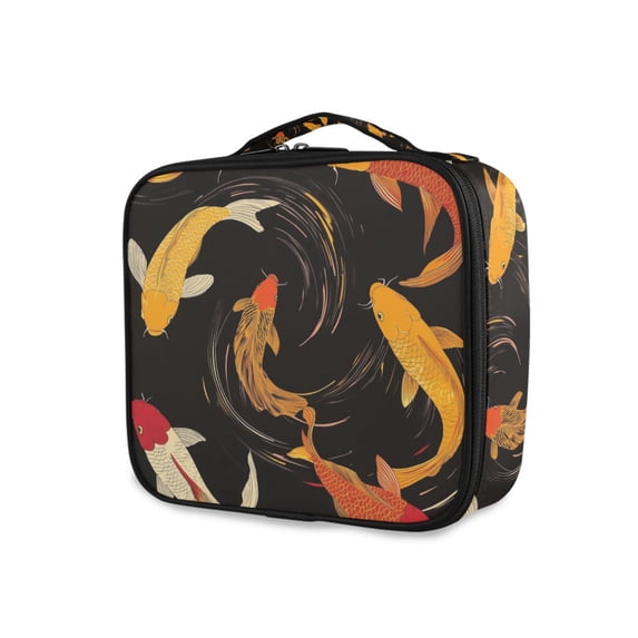 FORMRS Travel Makeup Bag Large Capacity Train Case Cosmetic Organizer with Adjustable Dividers, Black Fish Pattern