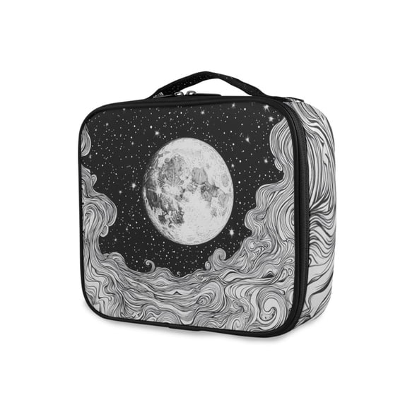 FORMRS Travel Makeup Bag Large Capacity Train Case Cosmetic Organizer with Adjustable Dividers, Black Moon