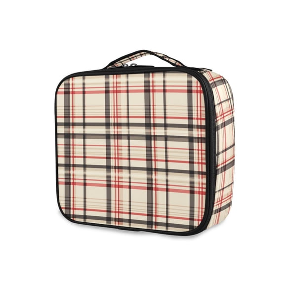 FORMRS Travel Makeup Bag Large Capacity Train Case Cosmetic Organizer with Adjustable Dividers, Black Tartan