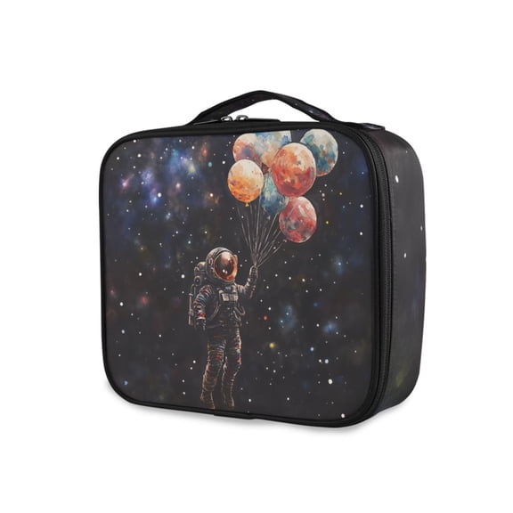 FORMRS Travel Makeup Bag Large Capacity Train Case Cosmetic Organizer with Adjustable Dividers, Black Watercolor Space