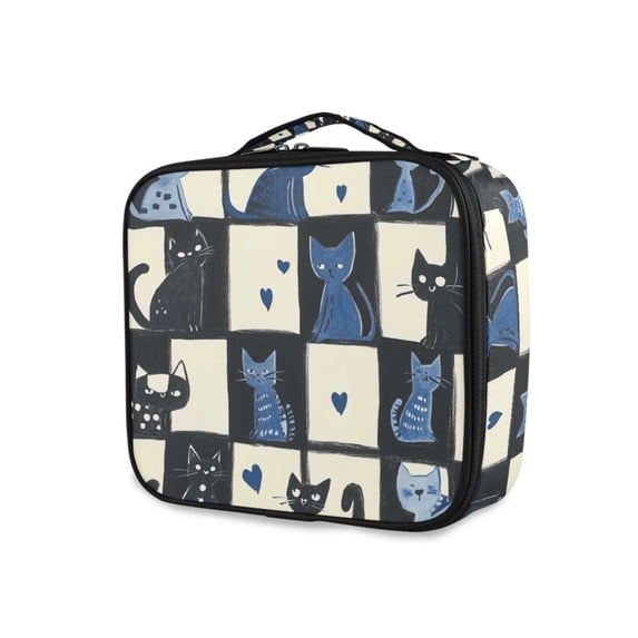 FORMRS Travel Makeup Bag Large Capacity Train Case Cosmetic Organizer with Adjustable Dividers, Black and Blue Cat