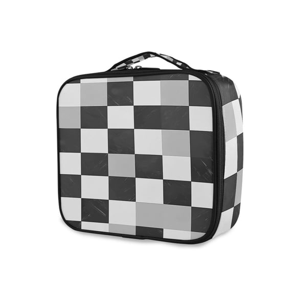 FORMRS Travel Makeup Bag Large Capacity Train Case Cosmetic Organizer with Adjustable Dividers, Black and Gray Plaid Pattern