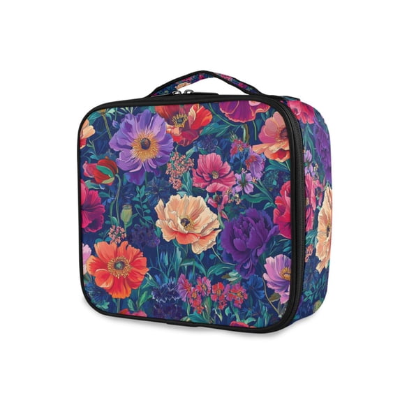FORMRS Travel Makeup Bag Large Capacity Train Case Cosmetic Organizer with Adjustable Dividers, Blooming Flowers Pattern