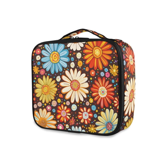 FORMRS Travel Makeup Bag Large Capacity Train Case Cosmetic Organizer with Adjustable Dividers, Blooming Flowers
