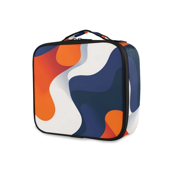 FORMRS Travel Makeup Bag Large Capacity Train Case Cosmetic Organizer with Adjustable Dividers, Blue Abstract Wavy
