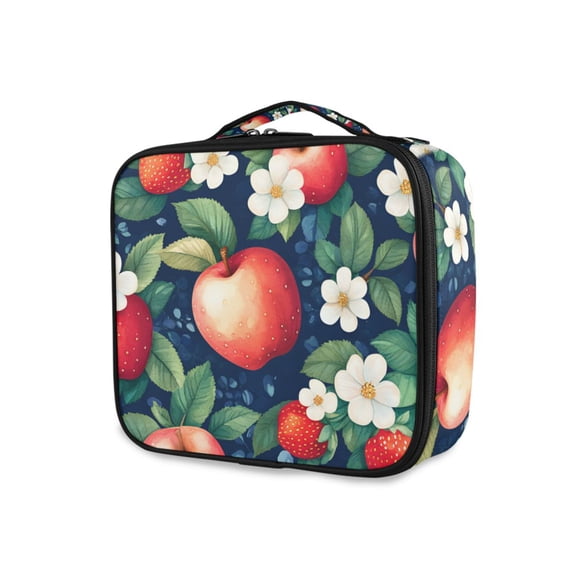 FORMRS Travel Makeup Bag Large Capacity Train Case Cosmetic Organizer with Adjustable Dividers, Blue Apple Pattern