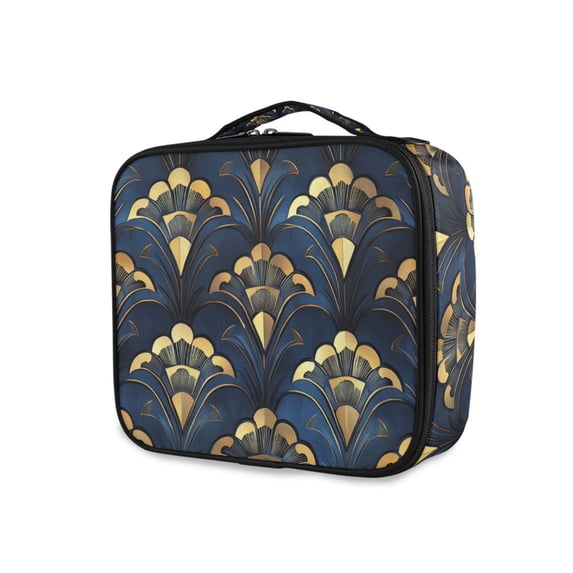 FORMRS Travel Makeup Bag Large Capacity Train Case Cosmetic Organizer with Adjustable Dividers, Blue Art Pattern