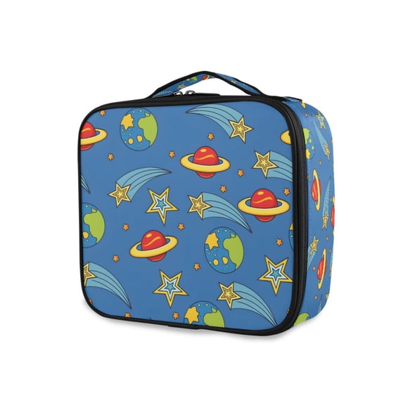 FORMRS Travel Makeup Bag Large Capacity Train Case Cosmetic Organizer with Adjustable Dividers, Blue Cartoon Galaxy
