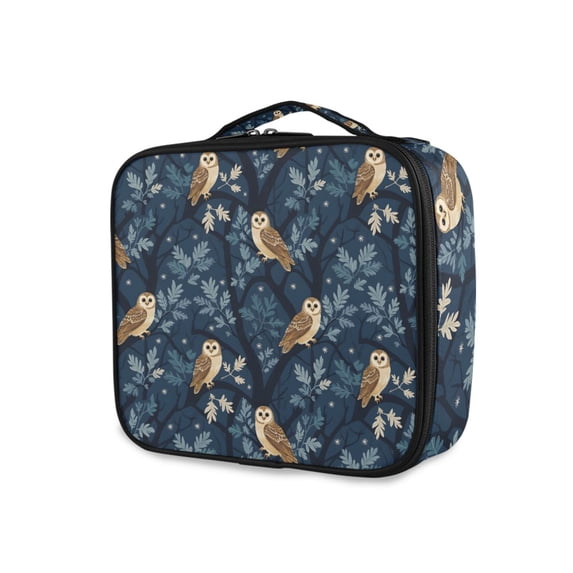 FORMRS Travel Makeup Bag Large Capacity Train Case Cosmetic Organizer with Adjustable Dividers, Blue Cartoon Owl Pattern
