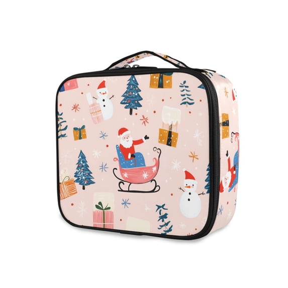 FORMRS Travel Makeup Bag Large Capacity Train Case Cosmetic Organizer with Adjustable Dividers, Blue Christmas Santa