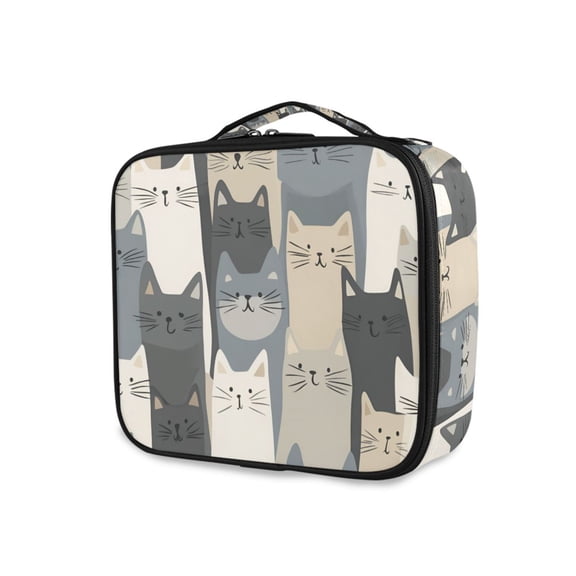 FORMRS Travel Makeup Bag Large Capacity Train Case Cosmetic Organizer with Adjustable Dividers, Blue Cute Cats