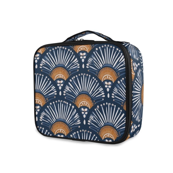 FORMRS Travel Makeup Bag Large Capacity Train Case Cosmetic Organizer with Adjustable Dividers, Blue Elegant Geometric