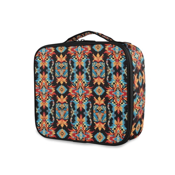FORMRS Travel Makeup Bag Large Capacity Train Case Cosmetic Organizer with Adjustable Dividers, Blue Geometric