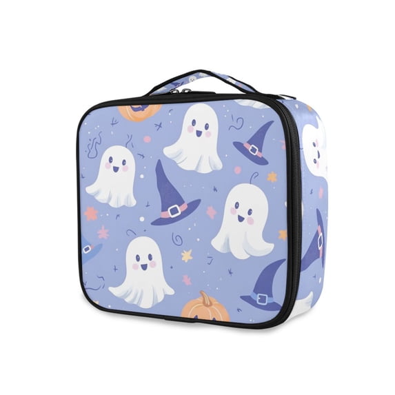 FORMRS Travel Makeup Bag Large Capacity Train Case Cosmetic Organizer with Adjustable Dividers, Blue Halloween