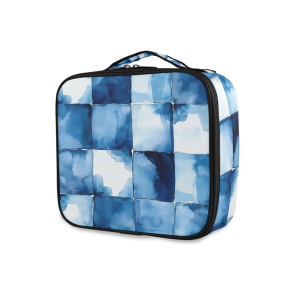 FORMRS Travel Makeup Bag Large Capacity Train Case Cosmetic Organizer with Adjustable Dividers, Blue Pattern