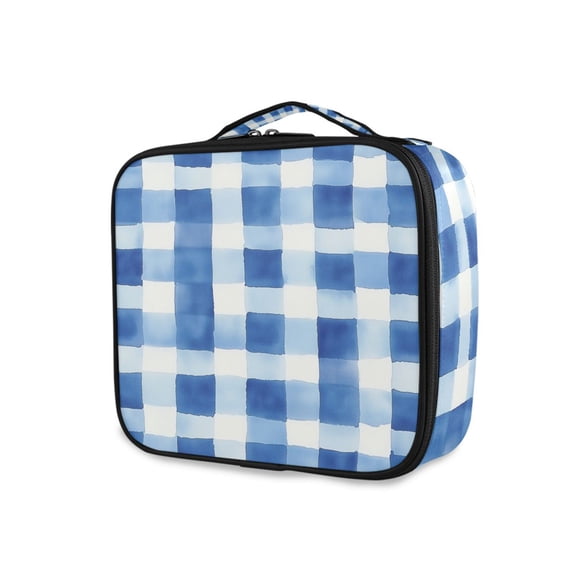 FORMRS Travel Makeup Bag Large Capacity Train Case Cosmetic Organizer with Adjustable Dividers, Blue Plain