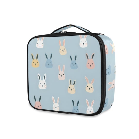 FORMRS Travel Makeup Bag Large Capacity Train Case Cosmetic Organizer with Adjustable Dividers, Blue Rabbits