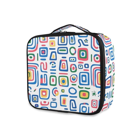 FORMRS Travel Makeup Bag Large Capacity Train Case Cosmetic Organizer with Adjustable Dividers, Blue Retro Pattern