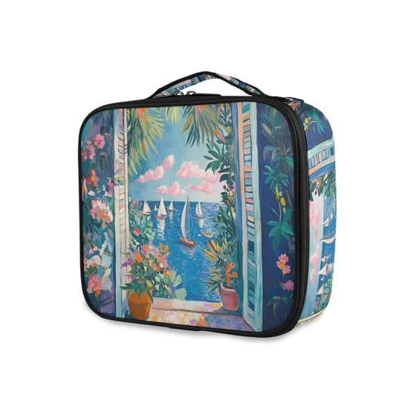 FORMRS Travel Makeup Bag Large Capacity Train Case Cosmetic Organizer with Adjustable Dividers, Blue Sea