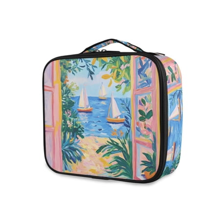 FORMRS Travel Makeup Bag Large Capacity Train Case Cosmetic Organizer with Adjustable Dividers, Blue Seaside