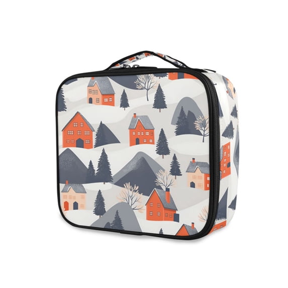 FORMRS Travel Makeup Bag Large Capacity Train Case Cosmetic Organizer with Adjustable Dividers, Blue Snow Houses