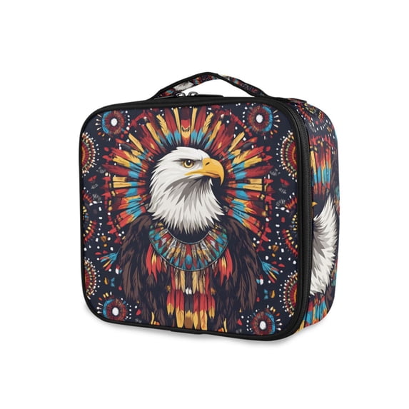 FORMRS Travel Makeup Bag Large Capacity Train Case Cosmetic Organizer with Adjustable Dividers, Brown Abstract Eagle