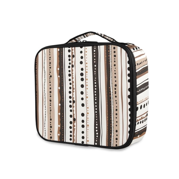 FORMRS Travel Makeup Bag Large Capacity Train Case Cosmetic Organizer with Adjustable Dividers, Brown Abstract Stripes