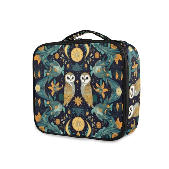FORMRS Travel Makeup Bag Large Capacity Train Case Cosmetic Organizer with Adjustable Dividers, Brown Mystical Owls