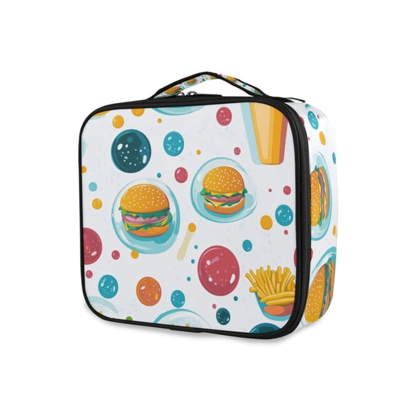 FORMRS Travel Makeup Bag Large Capacity Train Case Cosmetic Organizer with Adjustable Dividers, Bubbles Hamburger