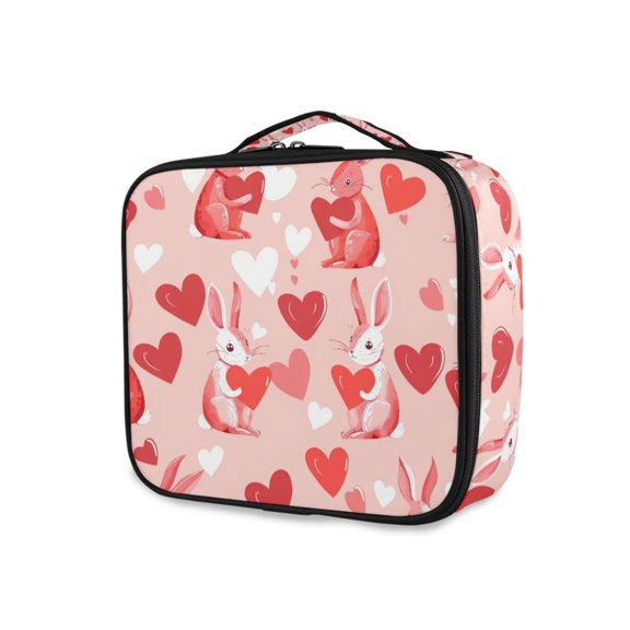 FORMRS Travel Makeup Bag Large Capacity Train Case Cosmetic Organizer with Adjustable Dividers, Bunnies and Hearts