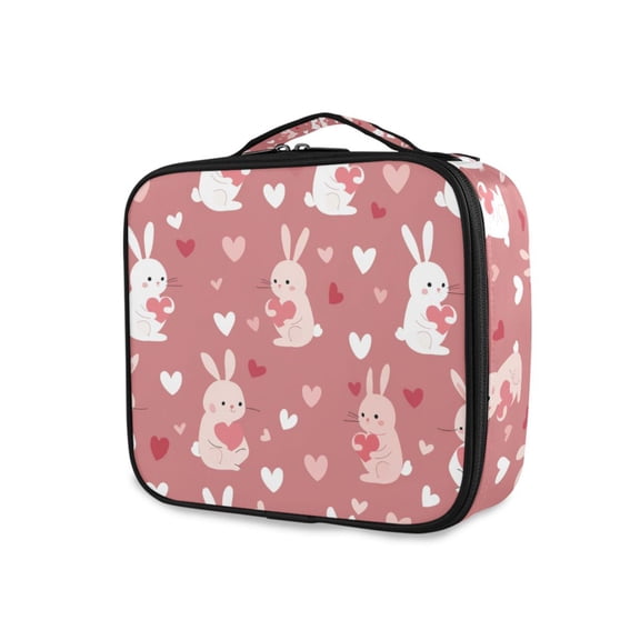 FORMRS Travel Makeup Bag Large Capacity Train Case Cosmetic Organizer with Adjustable Dividers, Bunny Love Blooms