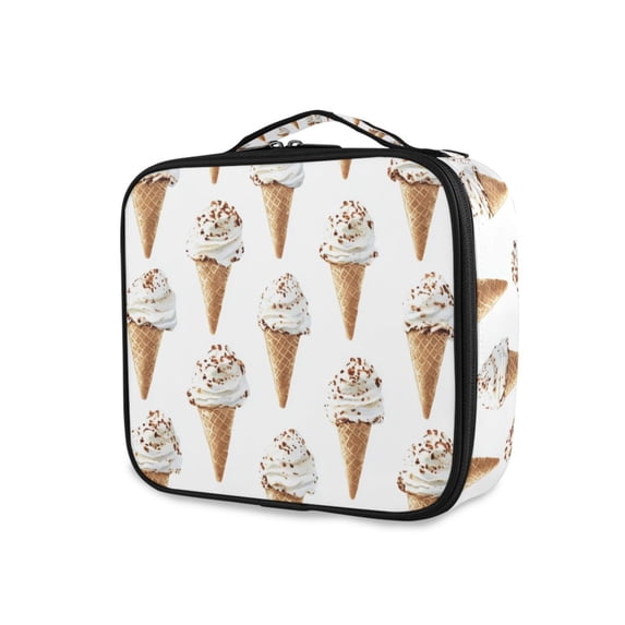 FORMRS Travel Makeup Bag Large Capacity Train Case Cosmetic Organizer with Adjustable Dividers, Cartoon Ice Cream Pattern
