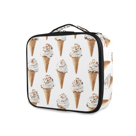 FORMRS Travel Makeup Bag Large Capacity Train Case Cosmetic Organizer with Adjustable Dividers, Cartoon Ice Cream Pattern