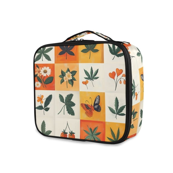 FORMRS Travel Makeup Bag Large Capacity Train Case Cosmetic Organizer with Adjustable Dividers, Cartoon Plants