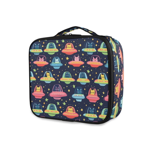 FORMRS Travel Makeup Bag Large Capacity Train Case Cosmetic Organizer with Adjustable Dividers, Cartoon Space Cat