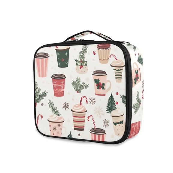 FORMRS Travel Makeup Bag Large Capacity Train Case Cosmetic Organizer with Adjustable Dividers, Christmas Cups