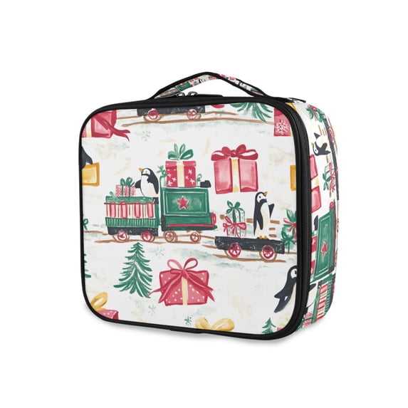 FORMRS Travel Makeup Bag Large Capacity Train Case Cosmetic Organizer with Adjustable Dividers, Christmas Train