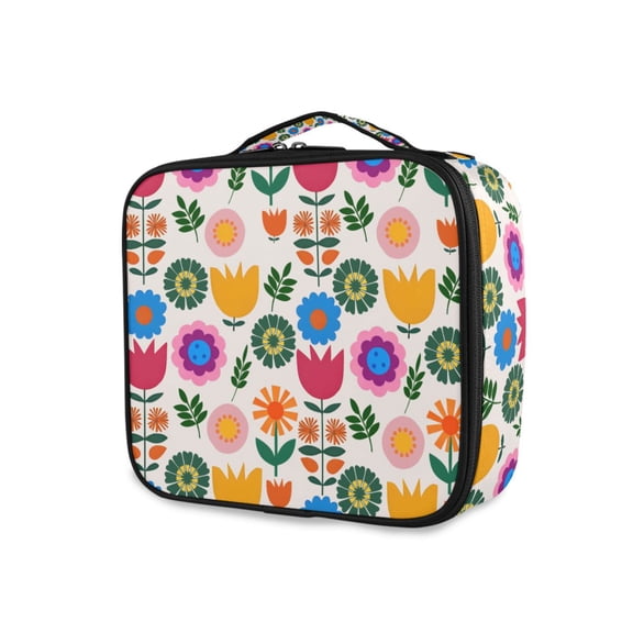 FORMRS Travel Makeup Bag Large Capacity Train Case Cosmetic Organizer with Adjustable Dividers, Colorful Abstract Flowers