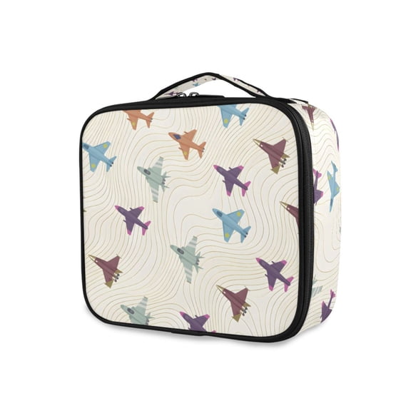 FORMRS Travel Makeup Bag Large Capacity Train Case Cosmetic Organizer with Adjustable Dividers, Colorful Cartoon Planes Pattern