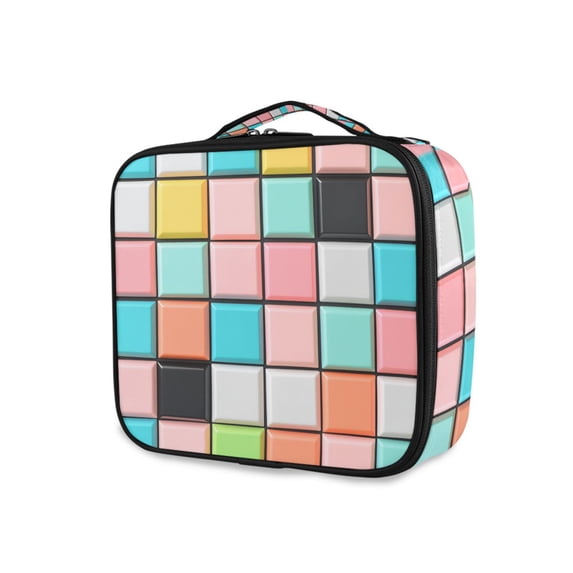FORMRS Travel Makeup Bag Large Capacity Train Case Cosmetic Organizer with Adjustable Dividers, Colorful Checkered Pattern