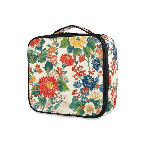 FORMRS Travel Makeup Bag Large Capacity Train Case Cosmetic Organizer with Adjustable Dividers, Colorful Flowers Pattern