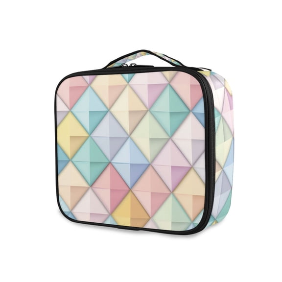 FORMRS Travel Makeup Bag Large Capacity Train Case Cosmetic Organizer with Adjustable Dividers, Colorful Geometric